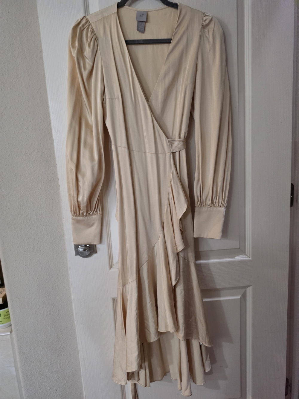 H&M Cream Wrap Midi Dress with Ruffle Trim